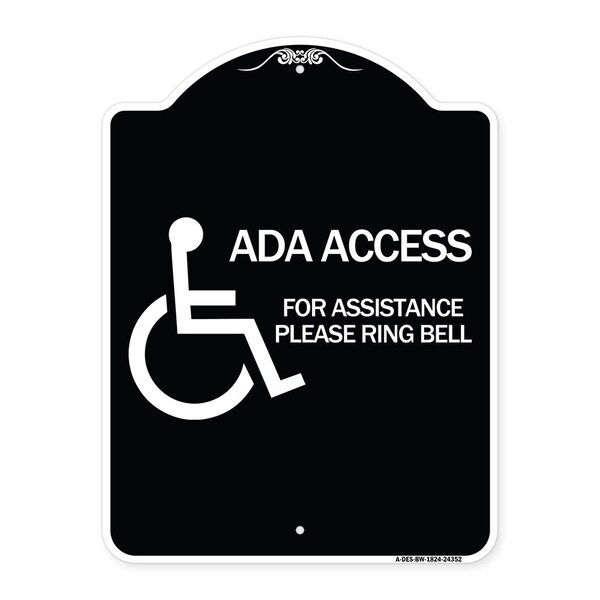 ADA Access for Assistance Ring Bell W/ New Isa Heavy-Gauge Aluminum Sign, 24" H, BW-1824-24352